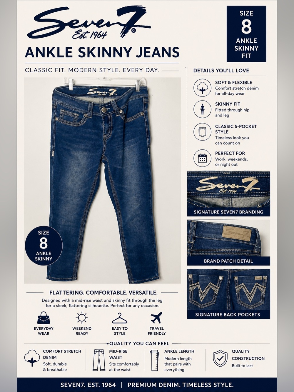 Seven7 Dark Blue Ankle Skinny Jeans